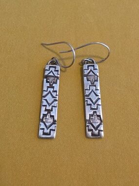 Sterling Silver Geometric Bar Drop Earrings - Marked VF Sterling